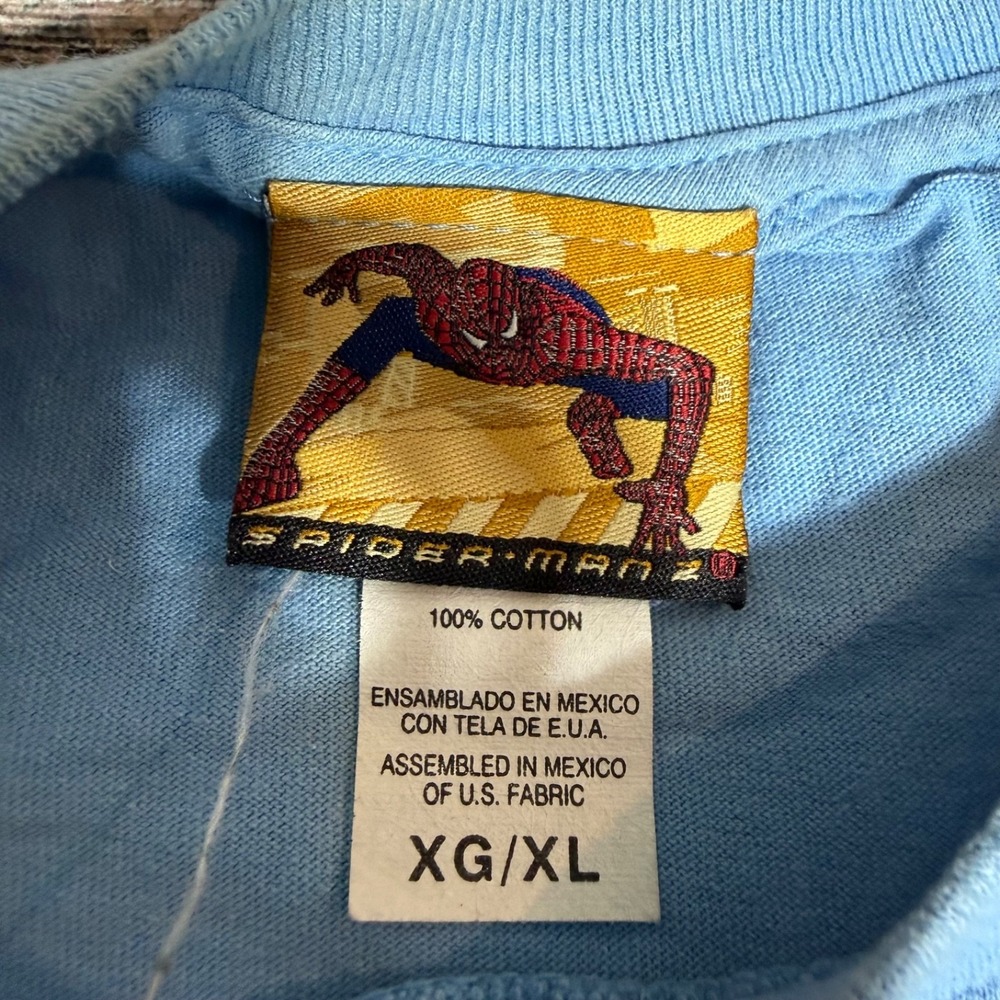 Vtg Y2K 2004 Spider-Man 2 Official Movie Promo TShirt Marvel Blue Mens XL RARE - Picture 2 of 8
